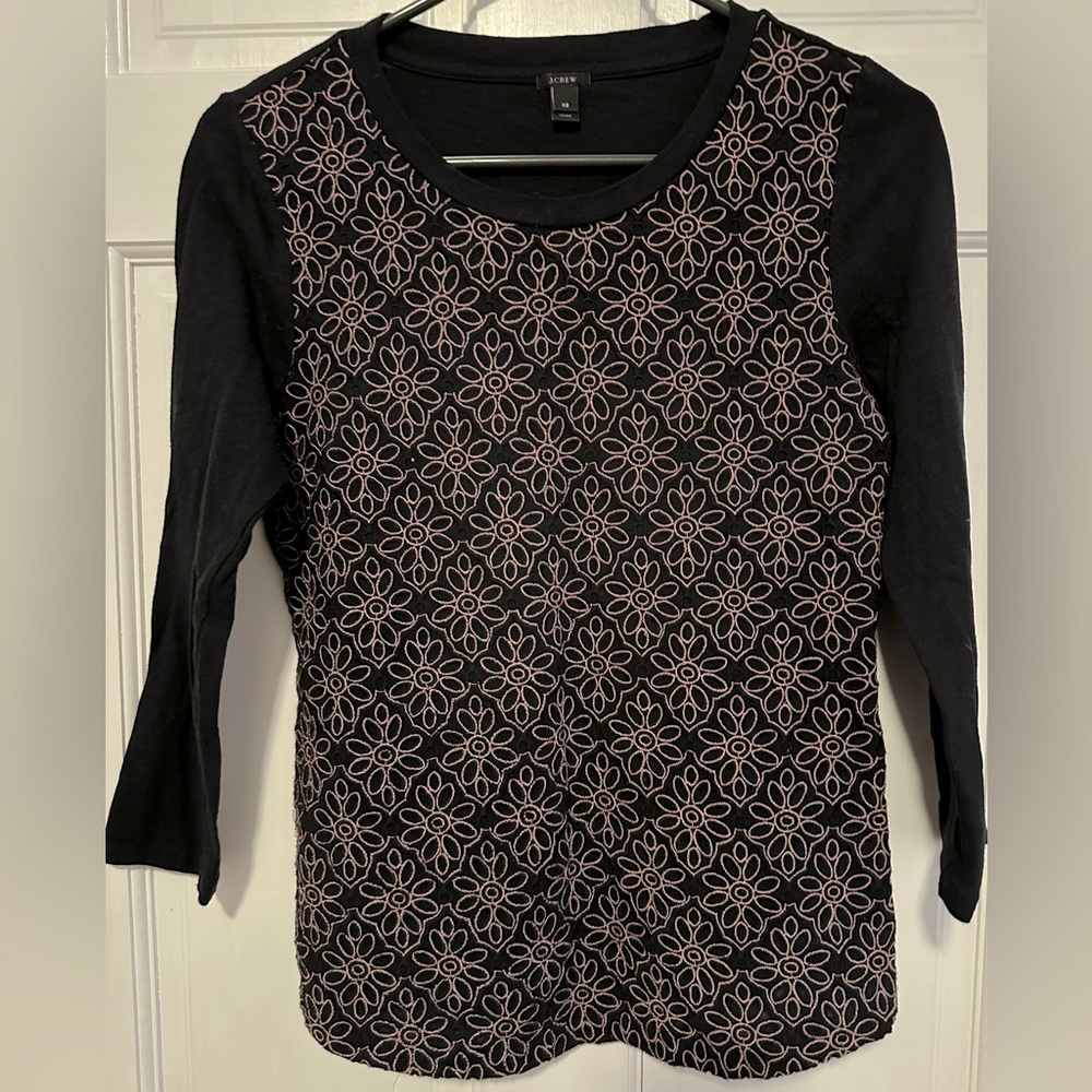 J. Crew Black and Pink Patterned Women's Top